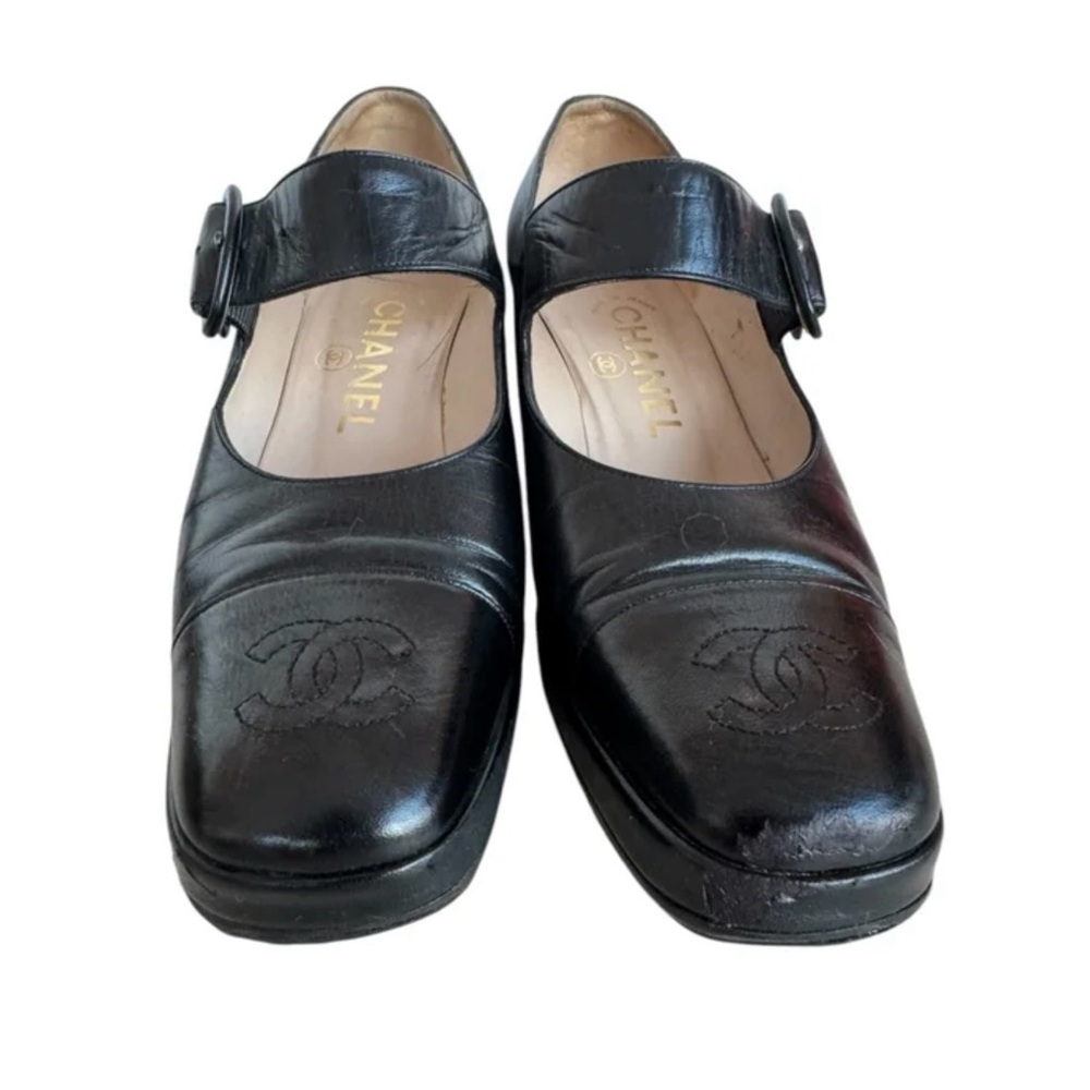 Chanel Women's Black Wedge Mary Jane Shoes - Picture 5 of 8